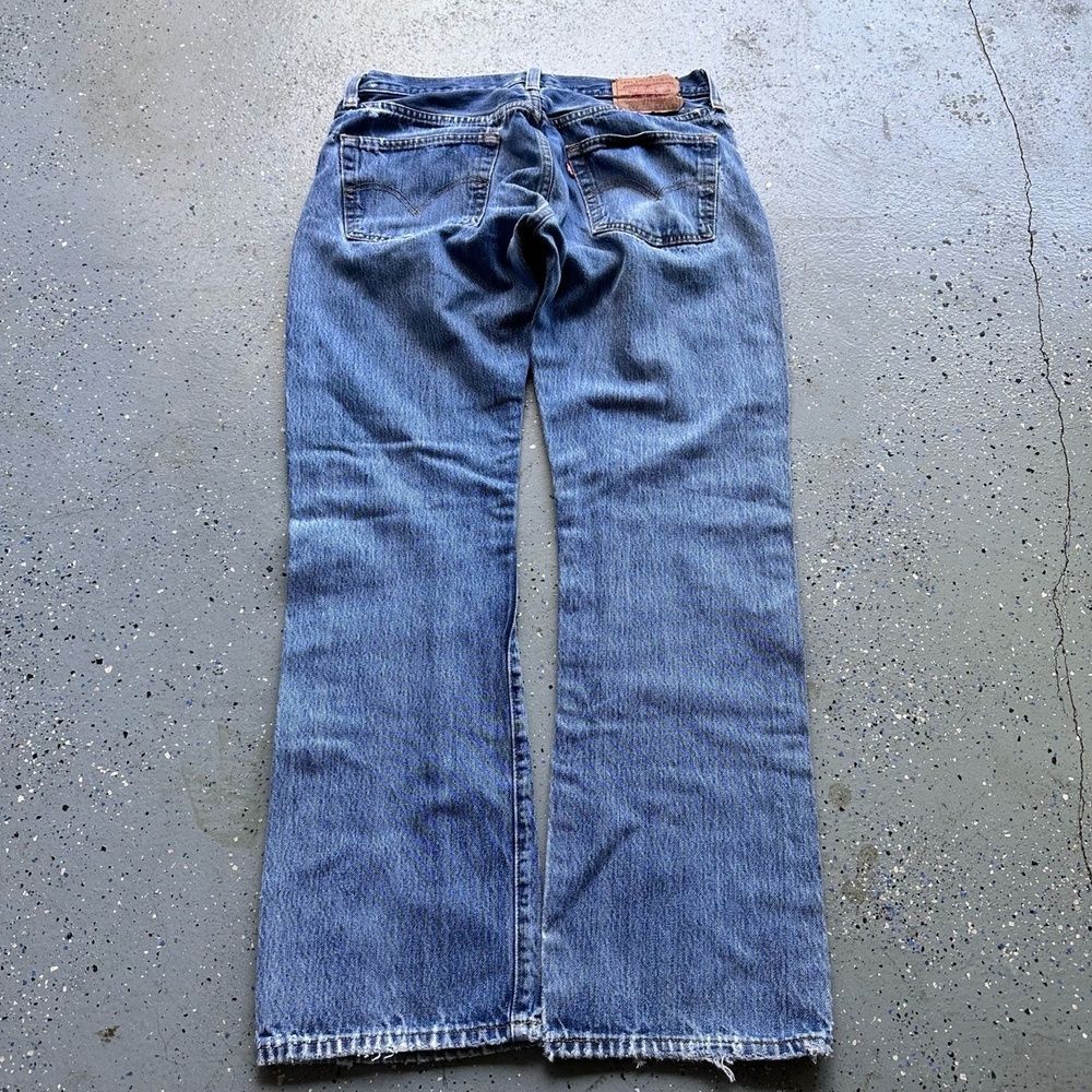Levi's 501 90s Vintage Blue Denim Jeans 35x30 Frayed Hem Button Fly